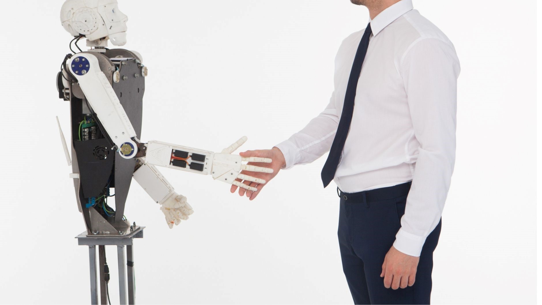 ロボットと握手する人